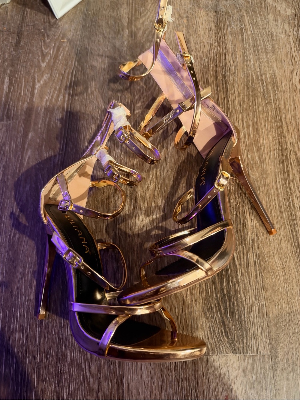 Liliana Rose Gold Metallic Strappy Stiletto Heels